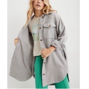 Aerie Oversized Sherpa Flannel Button-Up Heavyweight Shacket Jacket Grey XL
